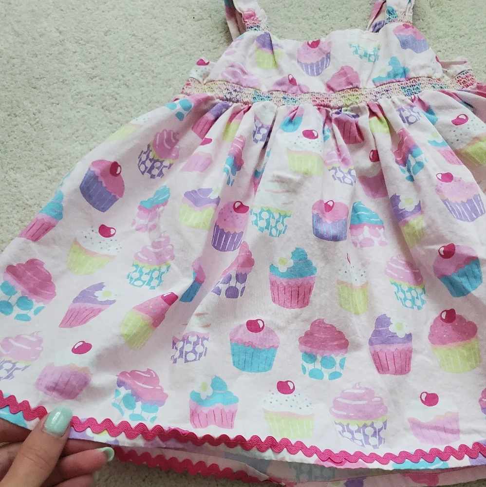 Gymboree Girls Pink Cupcake Embroidered Smocked Dress sz12-18m